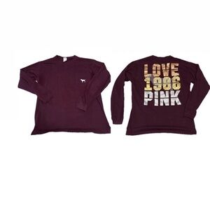 Victoria's Secret PINK long-sleeve tee w/gold and silver Bling LOVE 1986 PINK L
